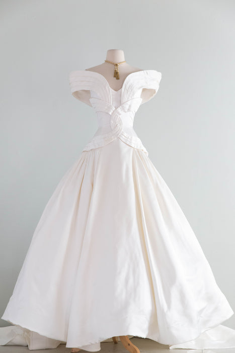 Stunning Vintage Scaasi Silk Wedding Gown With OTS Neckline / S