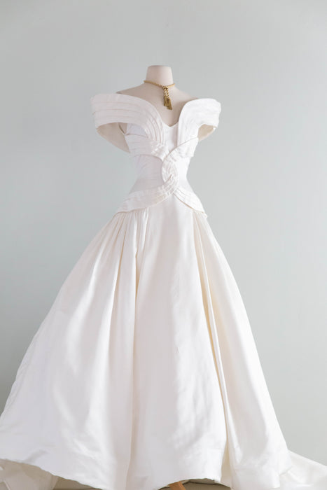 Stunning Vintage Scaasi Silk Wedding Gown With OTS Neckline / S