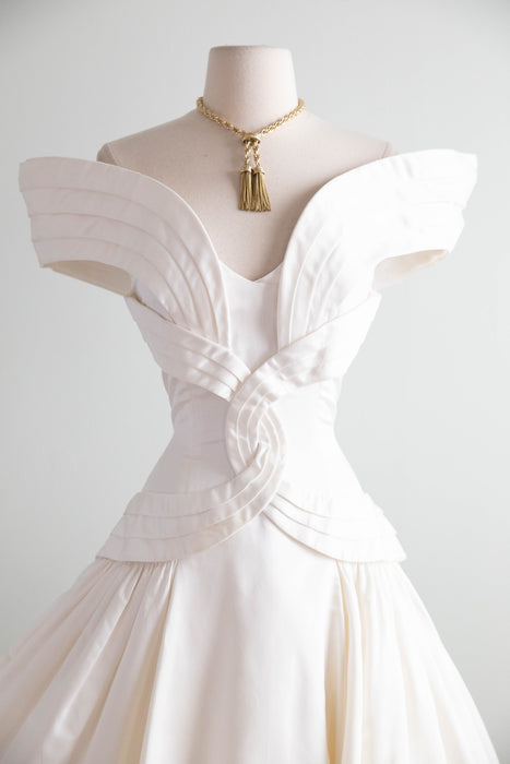 Stunning Vintage Scaasi Silk Wedding Gown With OTS Neckline / S