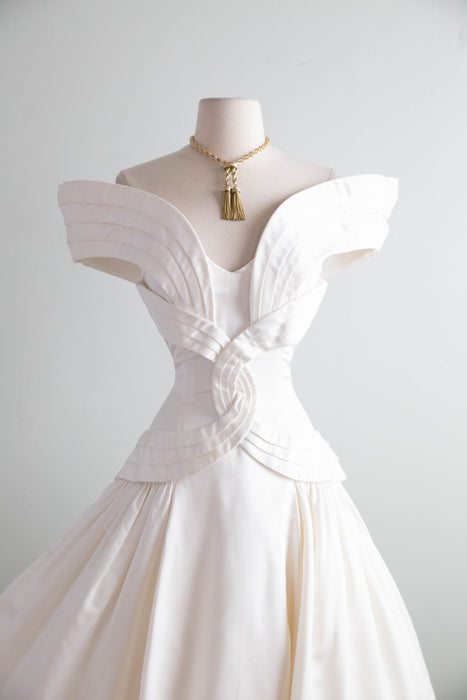 Stunning Vintage Scaasi Silk Wedding Gown With OTS Neckline / S