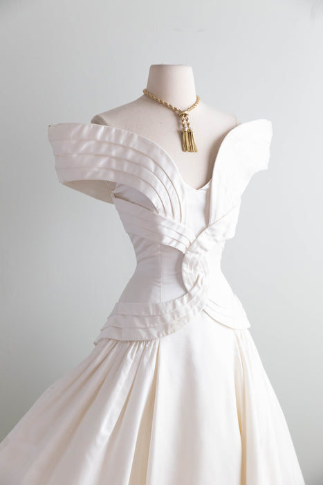 Stunning Vintage Scaasi Silk Wedding Gown With OTS Neckline / S