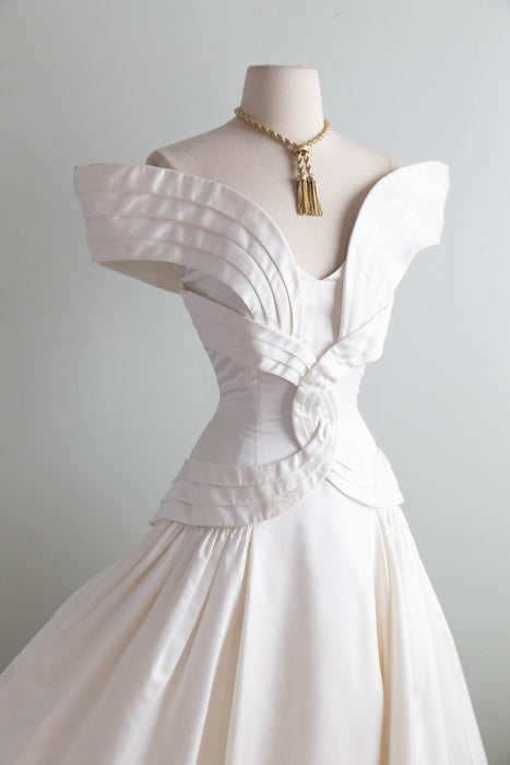 Stunning Vintage Scaasi Silk Wedding Gown With OTS Neckline / S