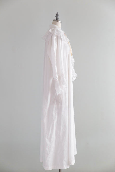 Romantic Edwardian Cotton Batiste Embroidered Nightgown / SM