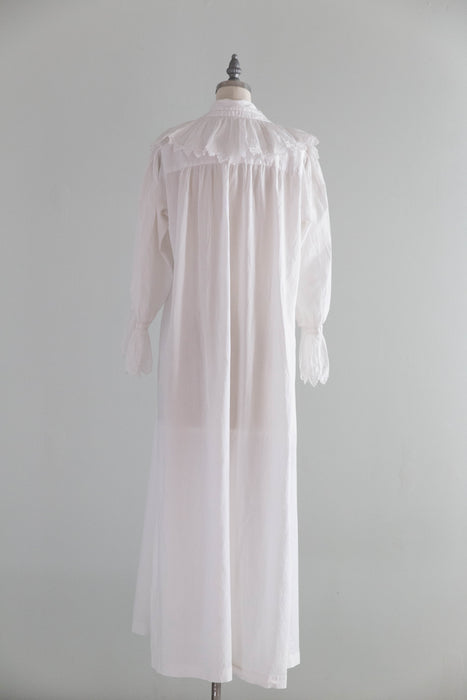 Romantic Edwardian Cotton Batiste Embroidered Nightgown / SM