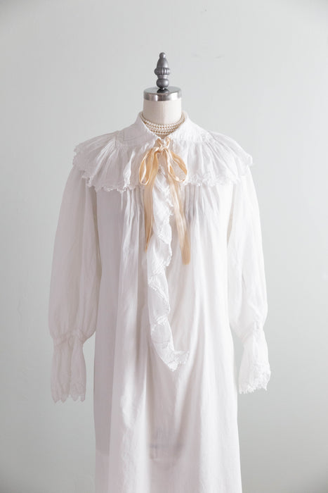 Romantic Edwardian Cotton Batiste Embroidered Nightgown / SM