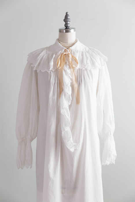 Romantic Edwardian Cotton Batiste Embroidered Nightgown / SM