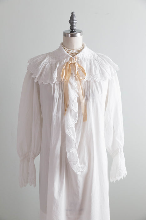 Romantic Edwardian Cotton Batiste Embroidered Nightgown / SM
