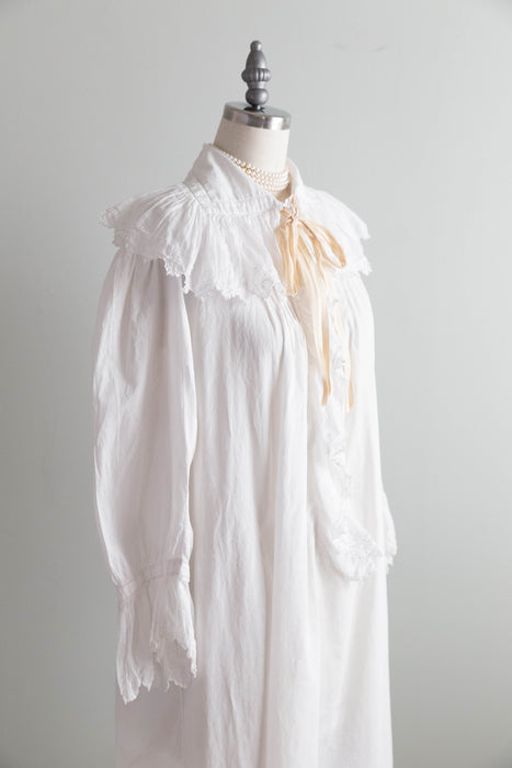 Romantic Edwardian Cotton Batiste Embroidered Nightgown / SM