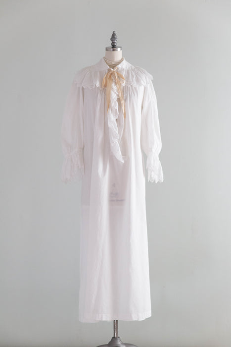 Romantic Edwardian Cotton Batiste Embroidered Nightgown / SM