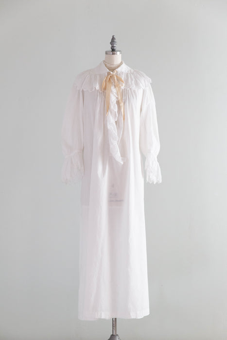 Romantic Edwardian Cotton Batiste Embroidered Nightgown / SM