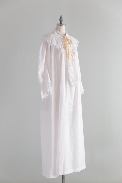 Romantic Edwardian Cotton Batiste Embroidered Nightgown / SM