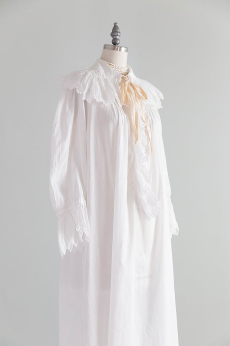 Romantic Edwardian Cotton Batiste Embroidered Nightgown / SM