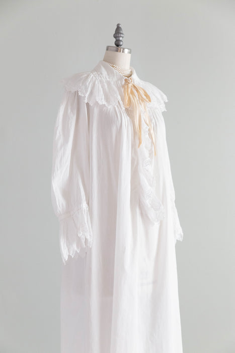 Romantic Edwardian Cotton Batiste Embroidered Nightgown / SM