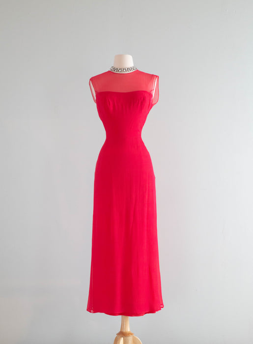 Stunning 1960's Cerise Silk Chiffon Evening Gown By Mignon / SM Stunning 1960's Cerise Silk Chiffon Evening Gown By Mignon / SM