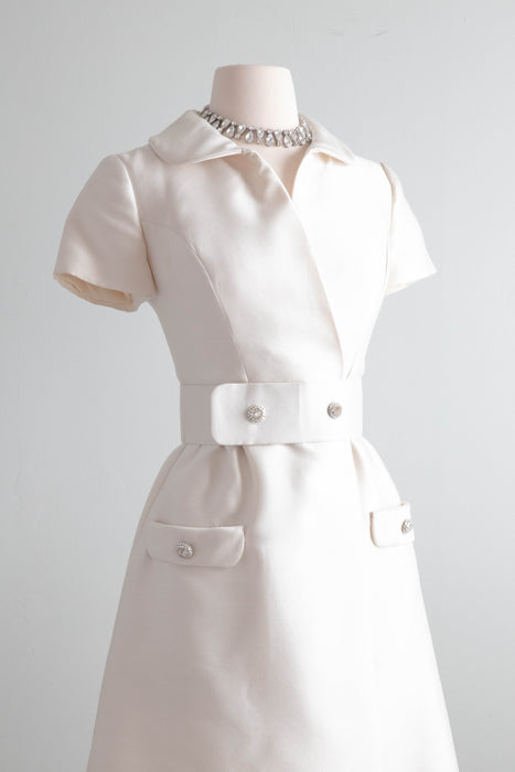 Impeccable 1960's I.Magnin Ivory Pearl Silk Occasion Dress / Small
