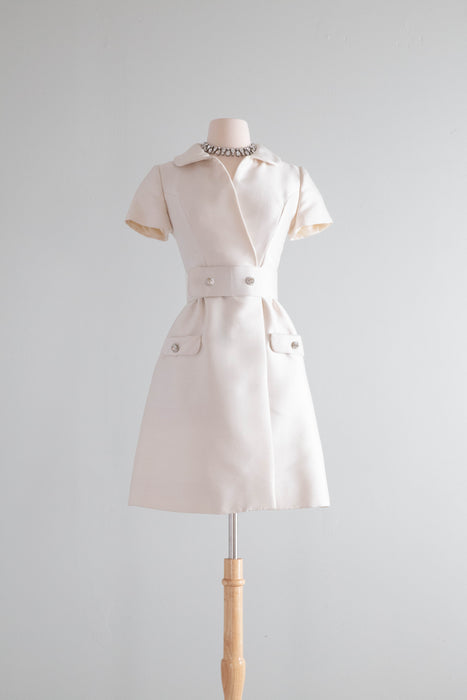 Impeccable 1960's I.Magnin Ivory Pearl Silk Occasion Dress / Small