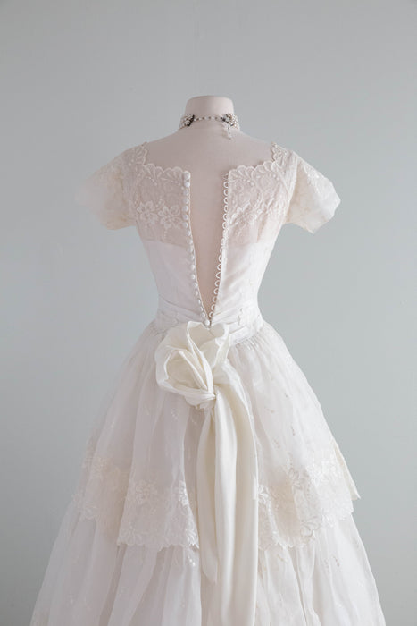 Ethereal 1950's Tiered Ivory Cotton Eyelet Lace Wedding Gown / XS Xtabay Vintage Ethereal 1950's Tiered Ivory Cotton Eyelet Lace Wedding Gown / XS Xtabay Vintage