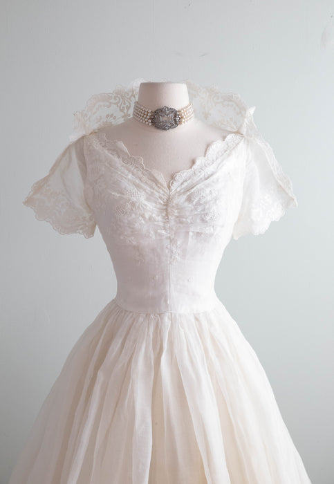Classic 1950's Embroidered Cotton Organdy Ballet Length Wedding Dress – Xtabay Vintage