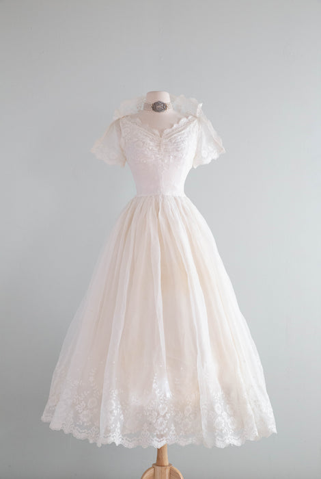 Classic 1950's Embroidered Cotton Organdy Ballet Length Wedding Dress Xtabay Vintage Classic 1950's Embroidered Cotton Organdy Ballet Length Wedding Dress Xtabay Vintage