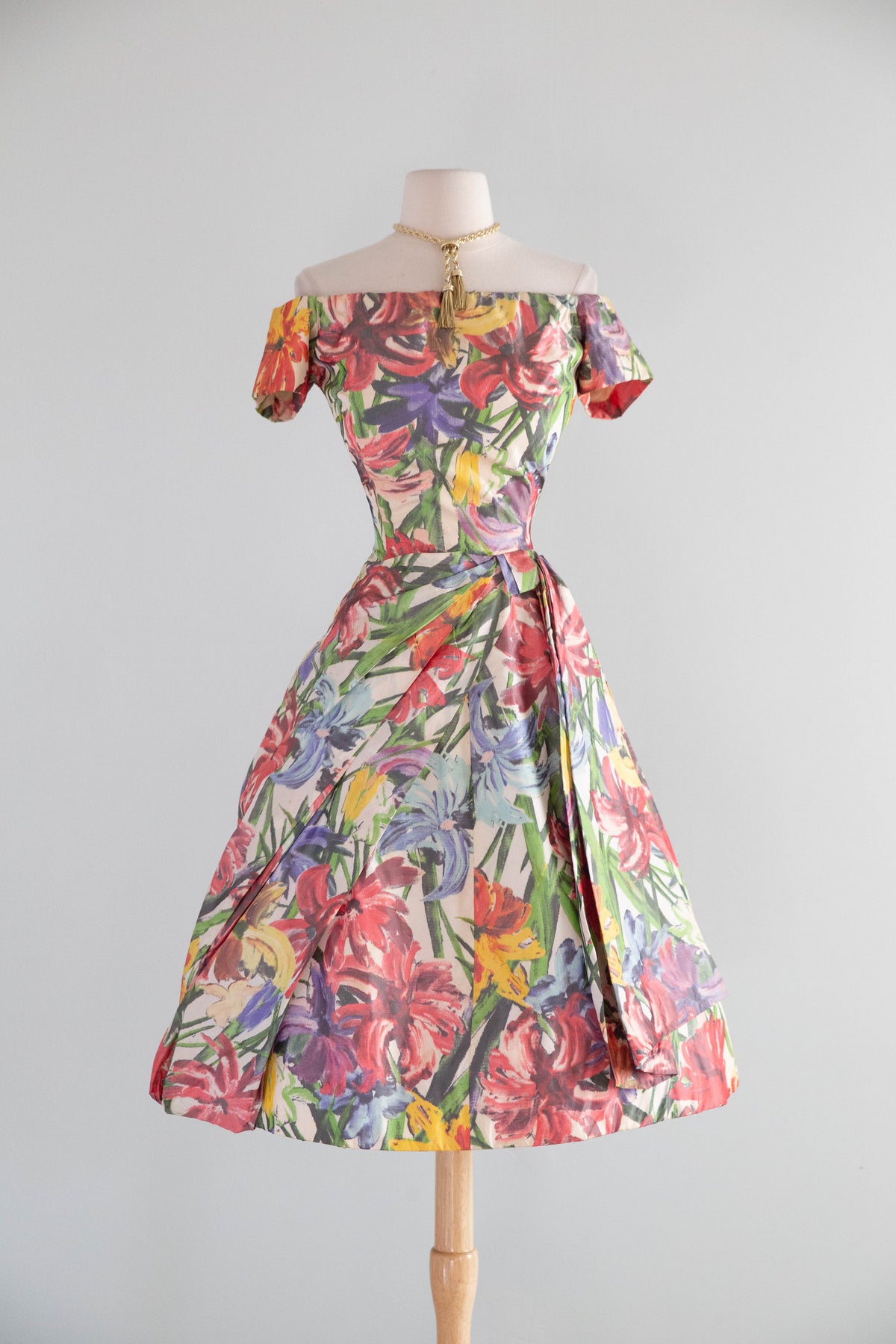 Exquisite 1950's Silk Floral Couture Party Dress From France / S