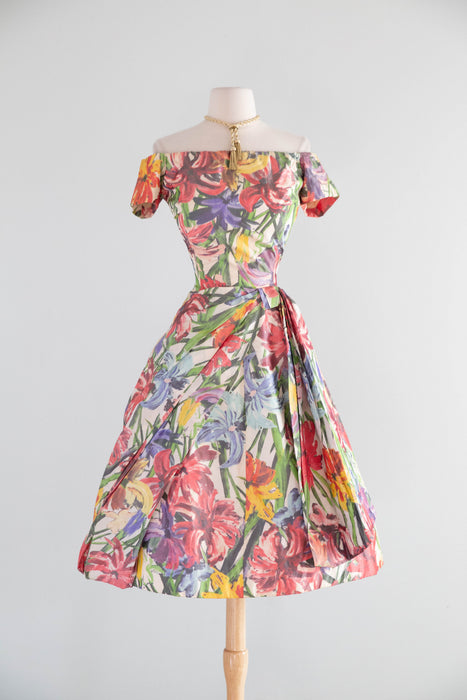 Exquisite 1950's Silk Floral Couture Party Dress From France / S