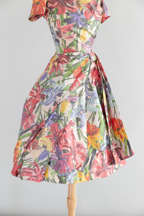 Exquisite 1950's Silk Floral Couture Party Dress From France / S