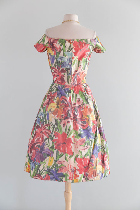 Exquisite 1950's Silk Floral Couture Party Dress From France / S