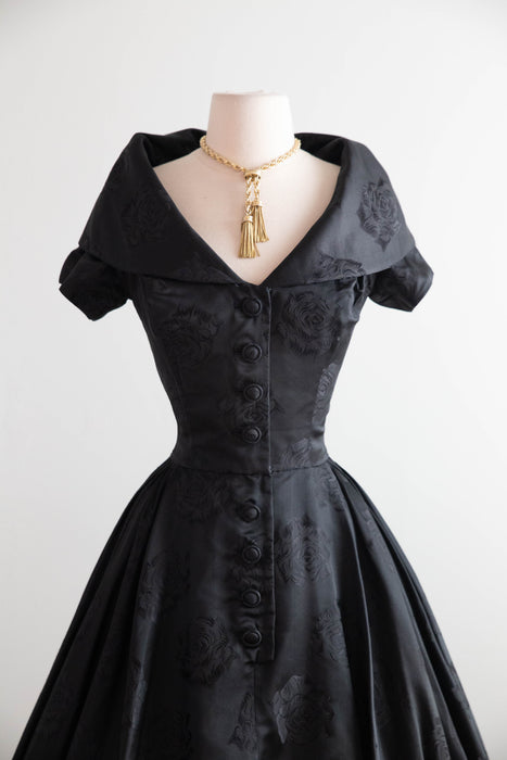 Exquisite 1950's Don Loper New Look Silk Rose Print Cocktail Dress / Small