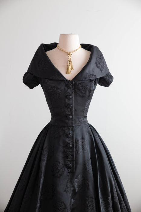 Exquisite 1950's Don Loper New Look Silk Rose Print Cocktail Dress / Small