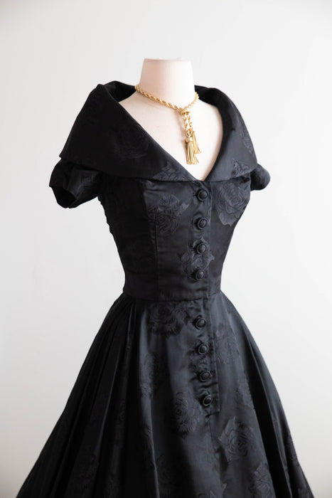 Exquisite 1950's Don Loper New Look Silk Rose Print Cocktail Dress / Small