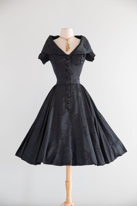 Exquisite 1950's Don Loper New Look Silk Rose Print Cocktail Dress / Small