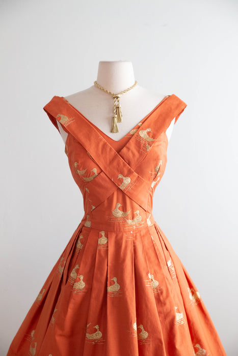 Documented 1951 Carolyn Schnurer Sitting Duck Dress From Her "Flight to Japan" Collection / M