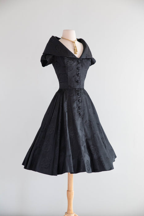 Exquisite 1950's Don Loper New Look Silk Rose Print Cocktail Dress / Small