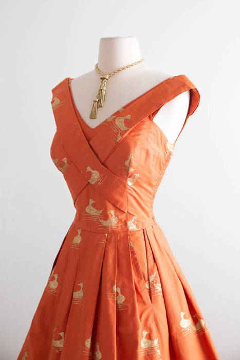 Documented 1951 Carolyn Schnurer Sitting Duck Dress From Her "Flight to Japan" Collection / M
