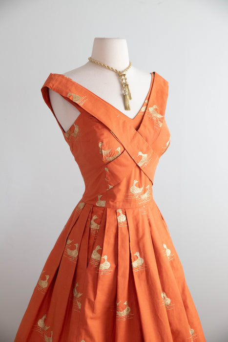 Documented 1951 Carolyn Schnurer Sitting Duck Dress From Her "Flight to Japan" Collection / M