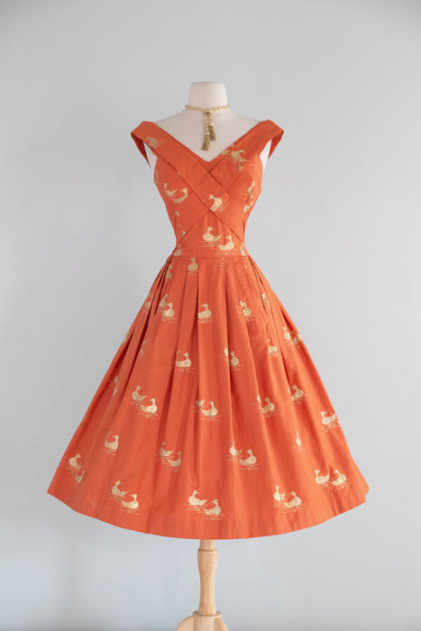 Documented 1951 Carolyn Schnurer Sitting Duck Dress From Her "Flight to Japan" Collection / M