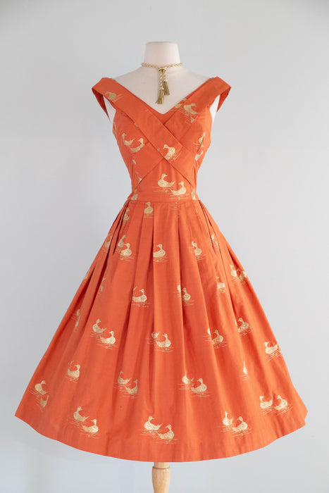 Documented 1951 Carolyn Schnurer Sitting Duck Dress From Her "Flight to Japan" Collection / M