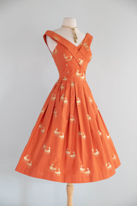 Documented 1951 Carolyn Schnurer Sitting Duck Dress From Her "Flight to Japan" Collection / M
