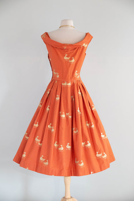 Documented 1951 Carolyn Schnurer Sitting Duck Dress From Her "Flight to Japan" Collection / M