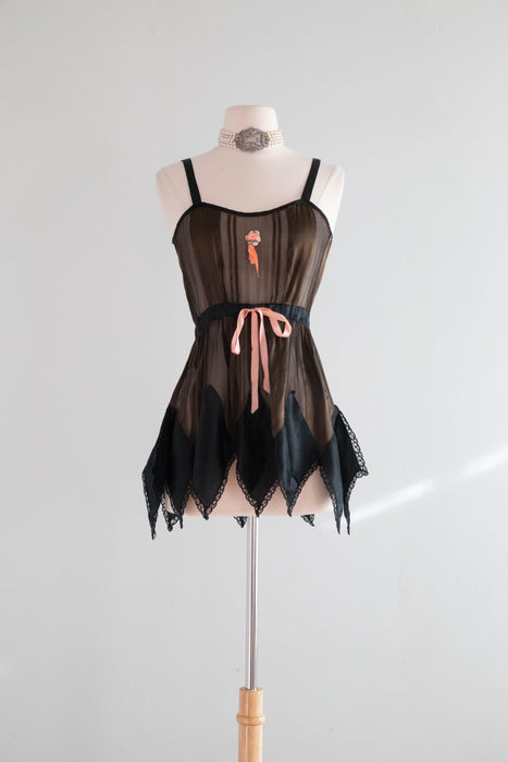 Wicked 1920's Hanky Hem Silk Step In Chemise / XS