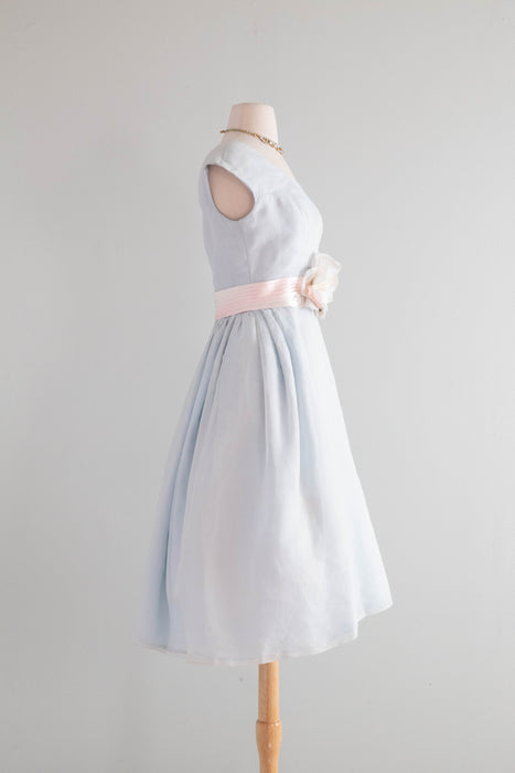Beautiful Early 1960's Eggshell Blue Cotton Organdy Party Dress / S – Xtabay Vintage