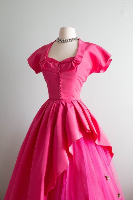 The Pinkest Of The Pink 50's Party Dresses With Bolero Jacket / Small