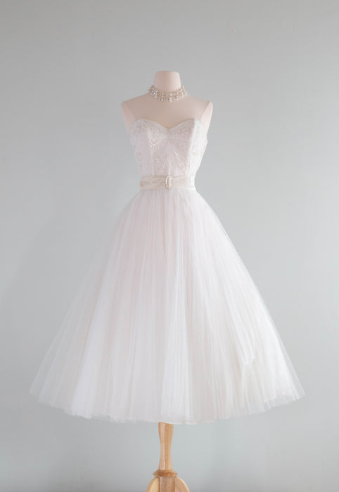 Earth Angel* 1950's Crystal Pleated Tulle Wedding Dress With Sweethea – Xtabay Vintage