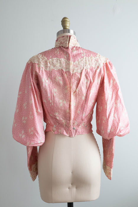 Edwardian Pink Silk & Lace Blouse / Extra Small