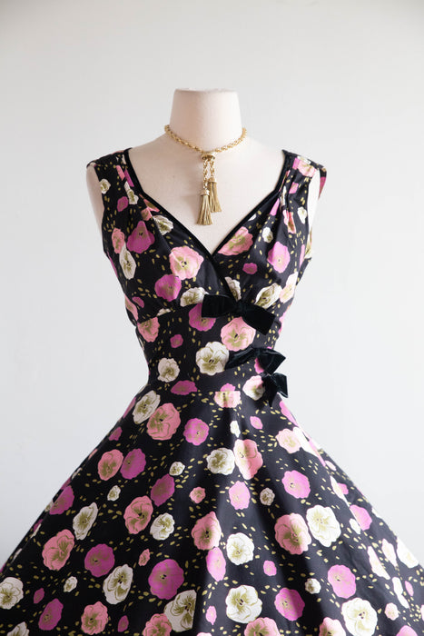 Gorgeous 1950's Alex Coleman Pansy Print Cotton Party Dress / S