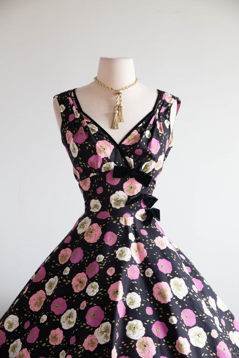 Gorgeous 1950's Alex Coleman Pansy Print Cotton Party Dress / S