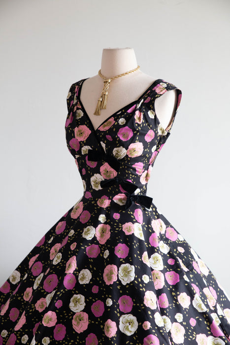 Gorgeous 1950's Alex Coleman Pansy Print Cotton Party Dress / S