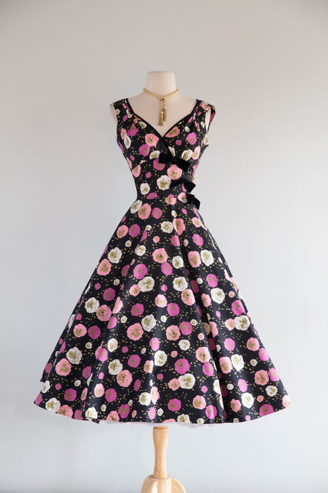 Gorgeous 1950's Alex Coleman Pansy Print Cotton Party Dress / S