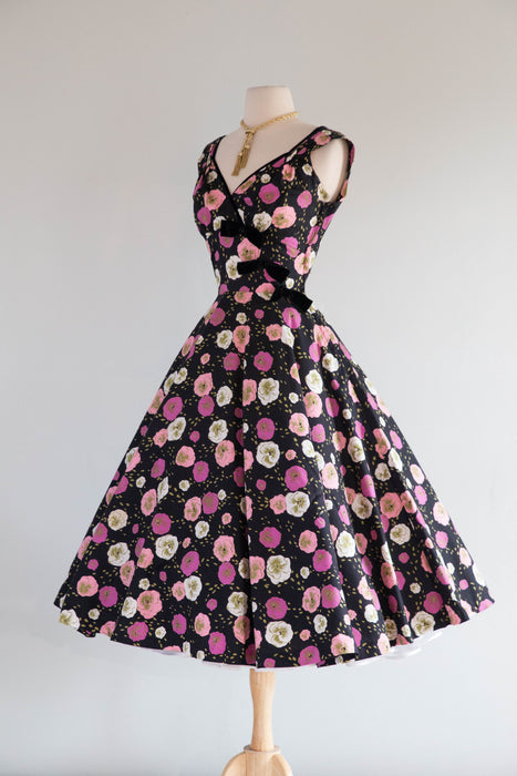 Gorgeous 1950's Alex Coleman Pansy Print Cotton Party Dress / S