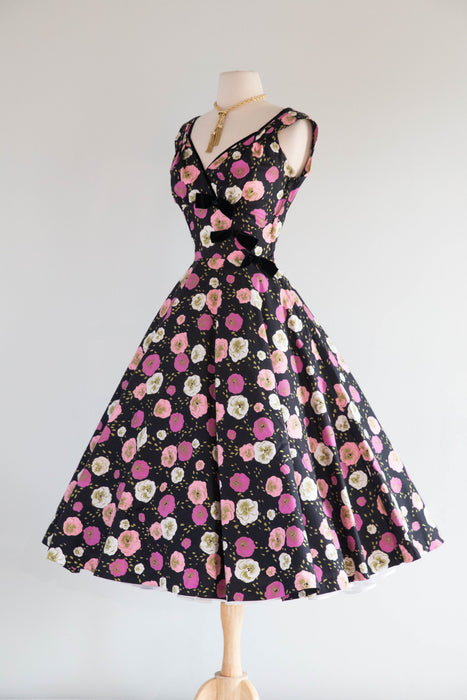 Gorgeous 1950's Alex Coleman Pansy Print Cotton Party Dress / S